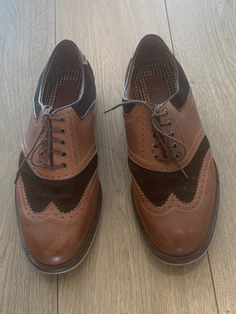 EUC Johnston & Murphy Ellington Oxford Wingtip Brown Leather & Suede Shoes 10.5